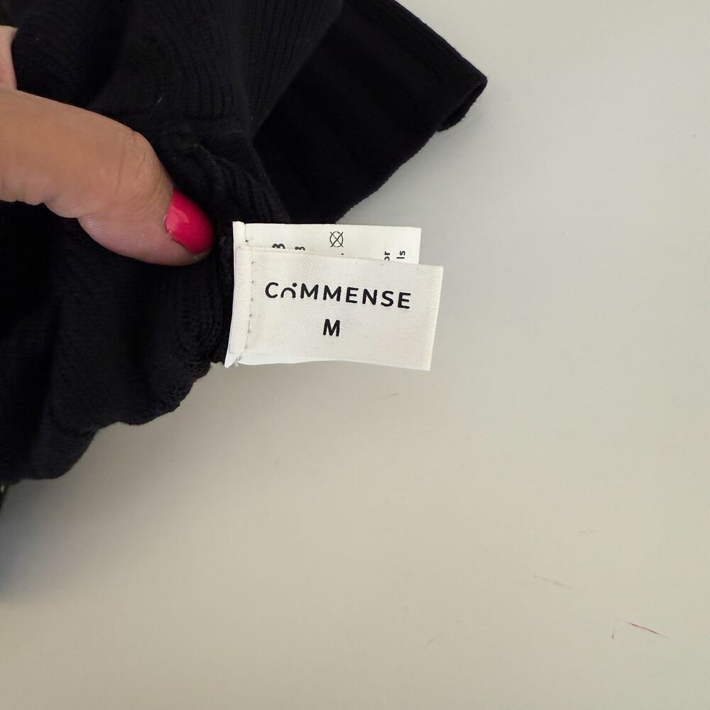 Commense Ribbed Side Slit Midi Pencil Skirt Black Acrylic - Size M - Picture 6 of 9